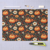 Papier Mousseline Chute Orange Citrouilles Et Florales (Artisanat)