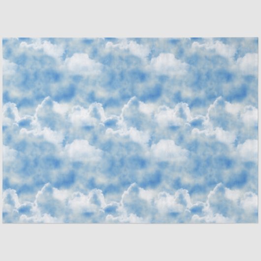 Papier Mousseline Ciel bleu vif avec nuages blancs bouffants (Recto)