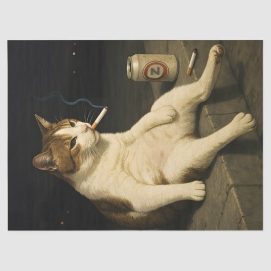 Papier Mousseline Cigarette Kitten Funny Smoking Cat Gen Z Meme (Recto)