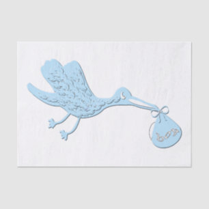 Papier Mousseline Cigogne bleue livrant le garçon