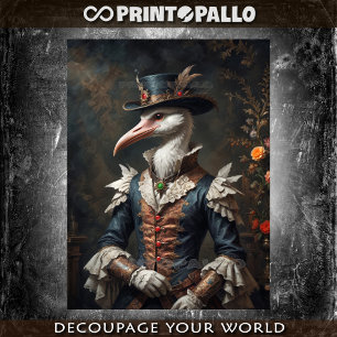 Papier Mousseline Cigogne dandy élégant avec fleur et chapeau haut d
