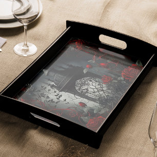 Papier Mousseline Cimetière gothique Jardin Rose avec Rouge et Noir
