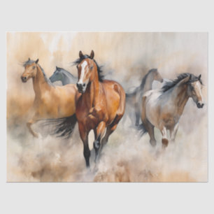 Papier Mousseline « Cinq mustangs sauvages » Aquarelle occidentale p