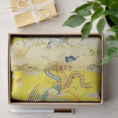 Papier Mousseline Cinq Phoenix dans Jardin Chinois Jaune Floral Tis (Cadeau)