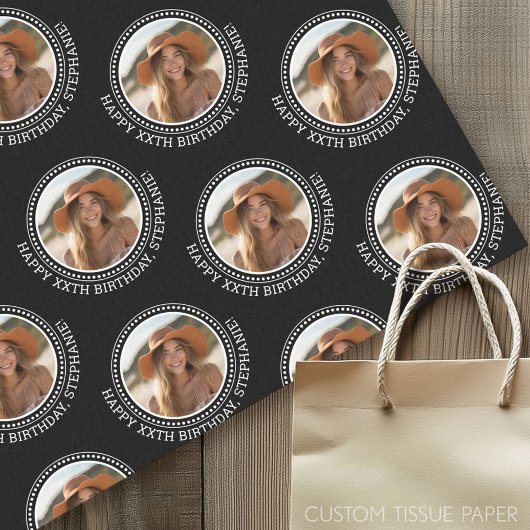 Papier Mousseline Circle One Photo Happy Birthday Greeting - Noir