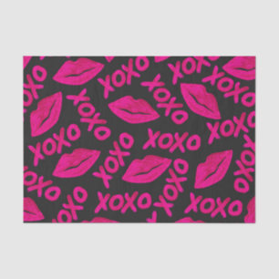 Papier Mousseline Citation XOXO noir Neon rose lèvres Motif