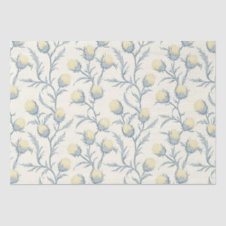 Papier Mousseline Citron bleu chardon Floral Motif