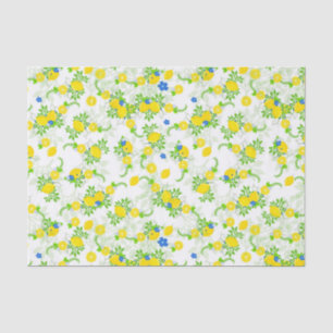 Papier Mousseline Citrons bleus et jaunes d'été motifs floraux
