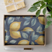 Papier Mousseline Citrons et Feuille Bleu Jaune Motif Découpage (Cadeau)