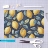 Papier Mousseline Citrons et Feuille Bleu Jaune Motif Découpage (Artisanat)