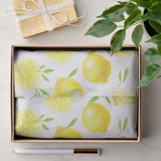 Papier Mousseline Citrons et feuilles (Cadeau)