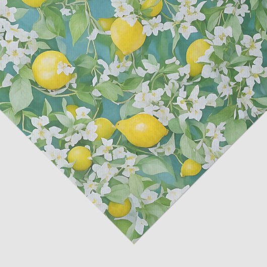 Papier Mousseline Citrons et fleurs blanches (Détail)