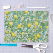 Papier Mousseline Citrons et fleurs blanches (Artisanat)
