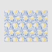 Papier Mousseline Citrons Feuille Bleu Sicile Italien Anniversaire (Recto)