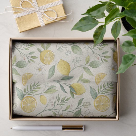 Papier Mousseline Citrons & Fleurs Papier Tissu Motif (Cadeau)