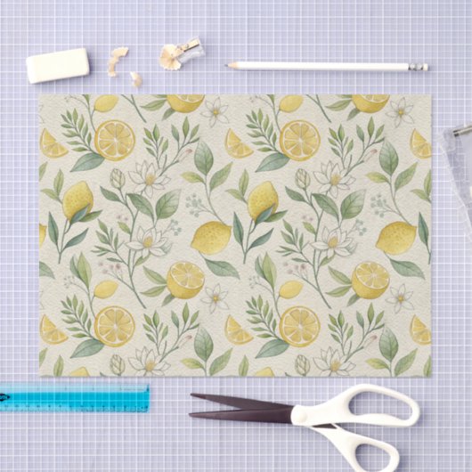 Papier Mousseline Citrons & Fleurs Papier Tissu Motif (Artisanat)