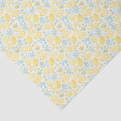 Papier Mousseline Citrons jaunes & Fleurs bleues pastel Motif (Détail)