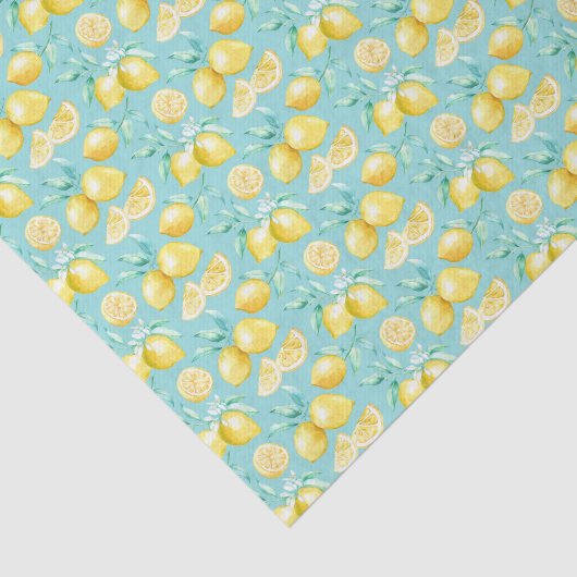 Papier Mousseline Citrons jaunes sur bleu clair (Détail)