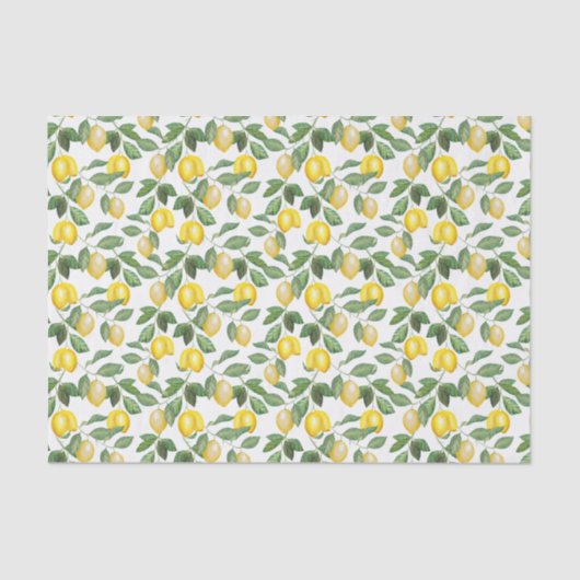Papier Mousseline Citrons, plantes, florales. Illustration. (Recto)