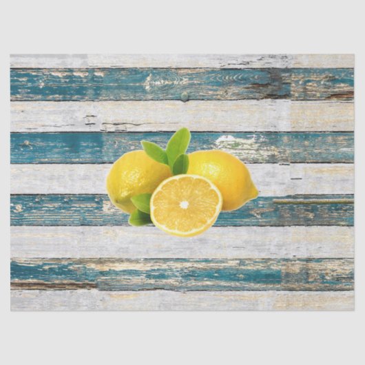 Papier Mousseline Citrons rustiques (bleus) (Recto)
