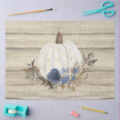 Papier Mousseline Citrouille Automne Marine Bleu Floral Script Bois (Artisanat)