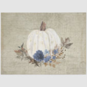 Papier Mousseline Citrouille Automne Marine Bleu Floral Script Bois  (Recto)