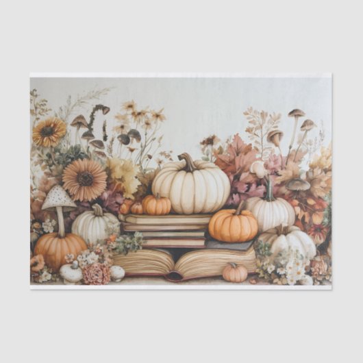 Papier Mousseline Citrouille d'automne et fleurs automne Découpage (Recto)