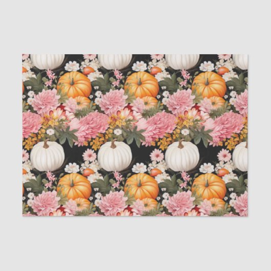 Papier Mousseline Citrouille d'automne et fleurs automne Découpage (Recto)