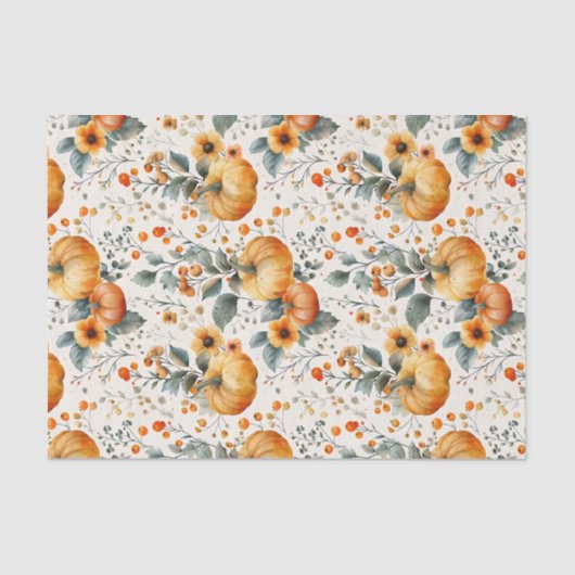 Papier Mousseline Citrouille d'automne et fleurs automne Découpage (Recto)