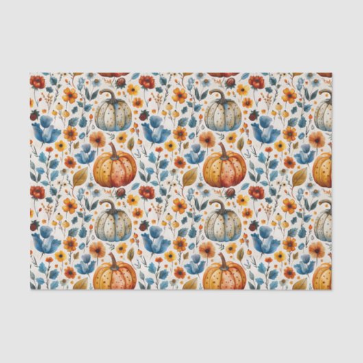 Papier Mousseline Citrouille d'automne et fleurs automne Découpage (Recto)