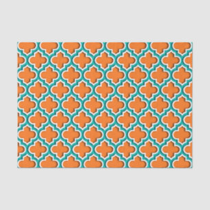 Papier Mousseline Citrouille, sarcelle, Quatrefoil Marocain Blanc #5