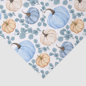 Papier Mousseline Citrouilles bleus et oranges et Feuilles d'Eucalyp (Détail)