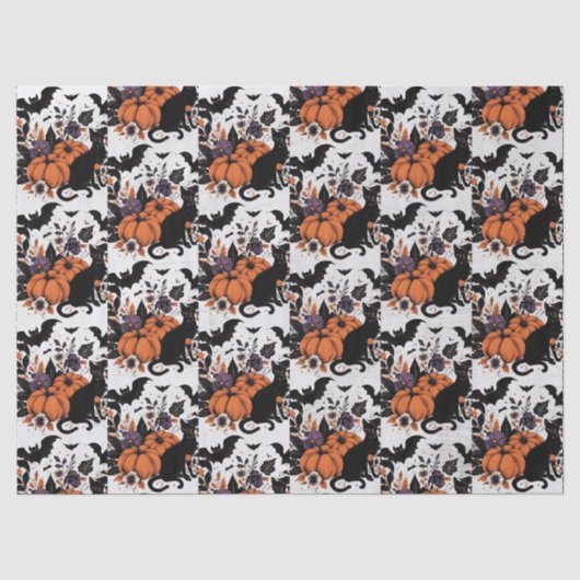Papier Mousseline Citrouilles Chat Noir (Recto)