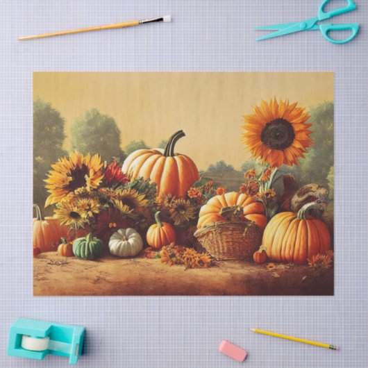 Papier Mousseline Citrouilles d'automne et tournesols (Artisanat)