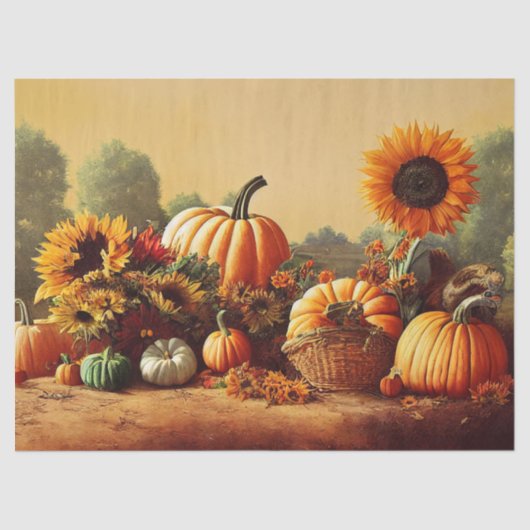 Papier Mousseline Citrouilles d'automne et tournesols (Recto)