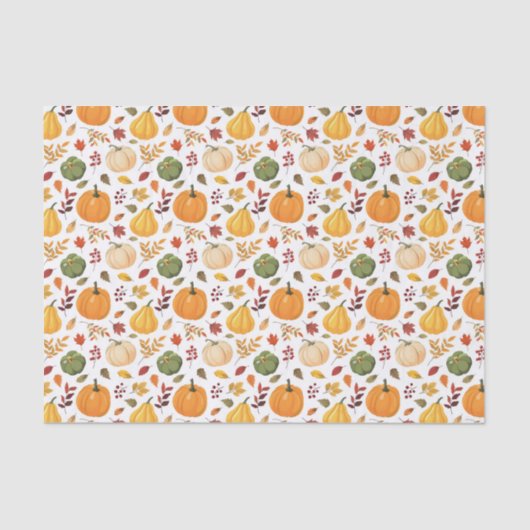 Papier Mousseline Citrouilles de récolte et Motif de feuilles d'auto (Recto)