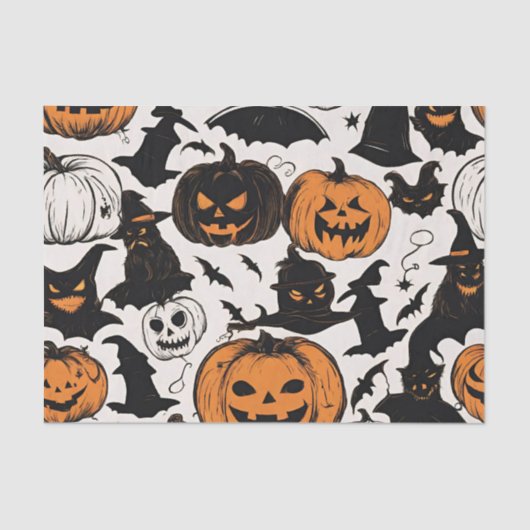 Papier Mousseline Citrouilles d'Halloween et monstres (Recto)
