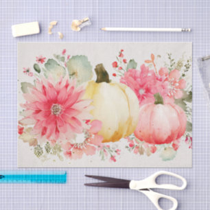 Papier Mousseline Citrouilles et fleurs d'automne rose découpage aut