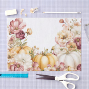 Papier Mousseline Citrouilles et fleurs d'automne rose découpage aut