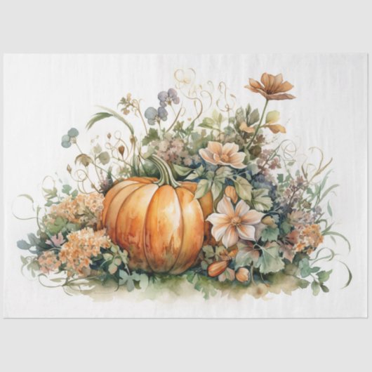 Papier Mousseline Citrouilles et floraux 3 feuillets de découpage (Recto)