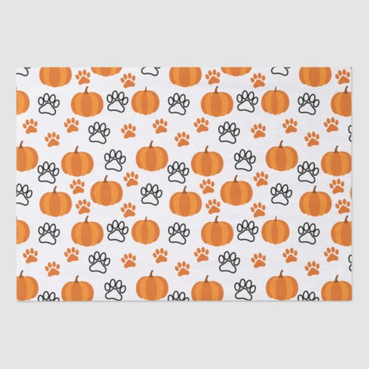 Papier Mousseline Citrouilles et pattes Halloween blanc (Recto)