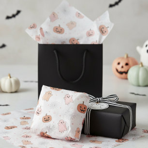 Papier Mousseline Citrouilles fantômes de Halloween pastel motif ID1