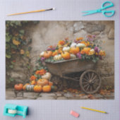Papier Mousseline Citrouilles, fleurs et Feuilles dans une brouette (Artisanat)