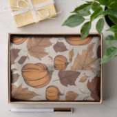 Papier Mousseline Citrouilles orange et feuilles d'automne (Cadeau)