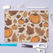 Papier Mousseline Citrouilles orange et feuilles d'automne (Artisanat)