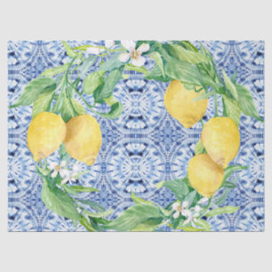 Papier Mousseline Citrus citron vert fermier Marine bleu n blanc