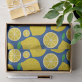 Papier Mousseline Citrus jaune citron Motif sur bleu (Cadeau)