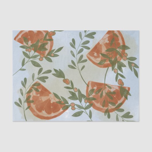 Papier Mousseline Citrus orange et verdure (Recto)