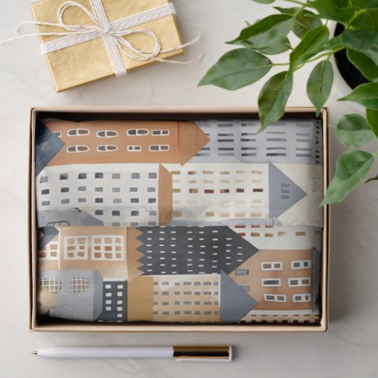 Papier Mousseline Cityscape drawing naturals and blue (Cadeau)