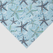 Papier Mousseline Clair bleu et or Starfish sur Ocean Wave Motif (Détail)